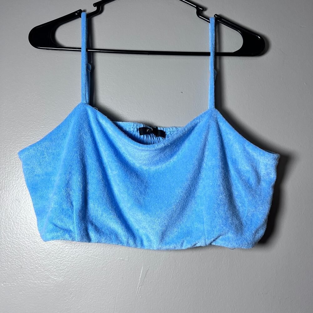 7 For All Mankind Cropped Cami Top Size L Blue Textured Stretch NWT